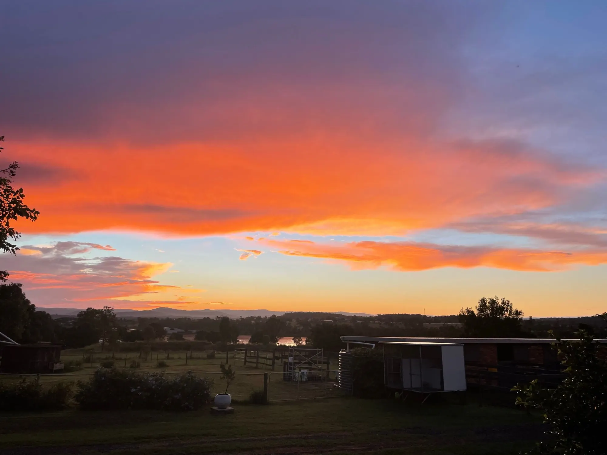 Dramatic sunset over a country Queensland property