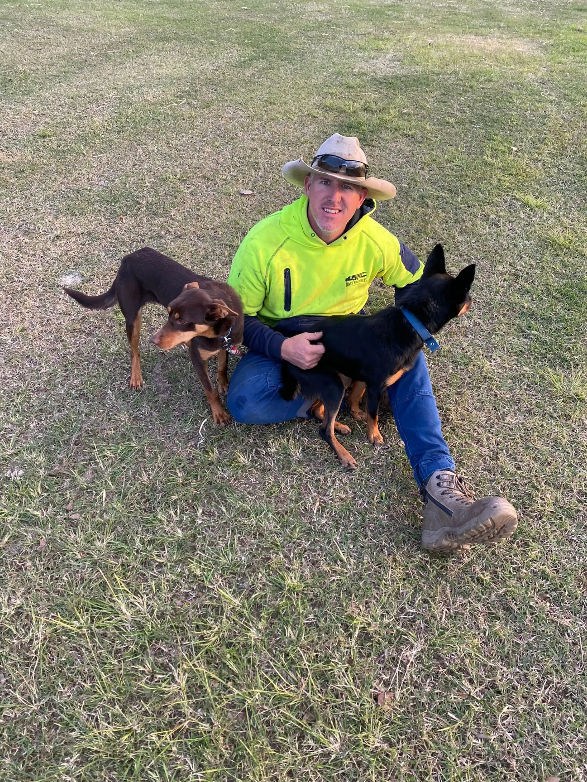 Tim Comiskey with the working kelpies