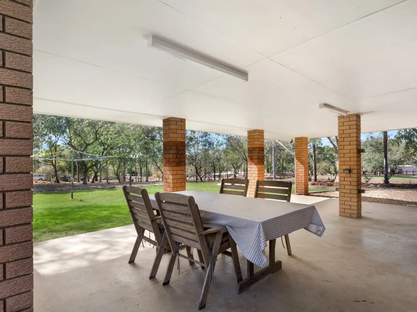 Covered outdoor entertaining area looking out over the property